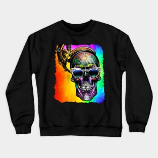 Rainbow Steampunk Skull with Sunglasses Crewneck Sweatshirt